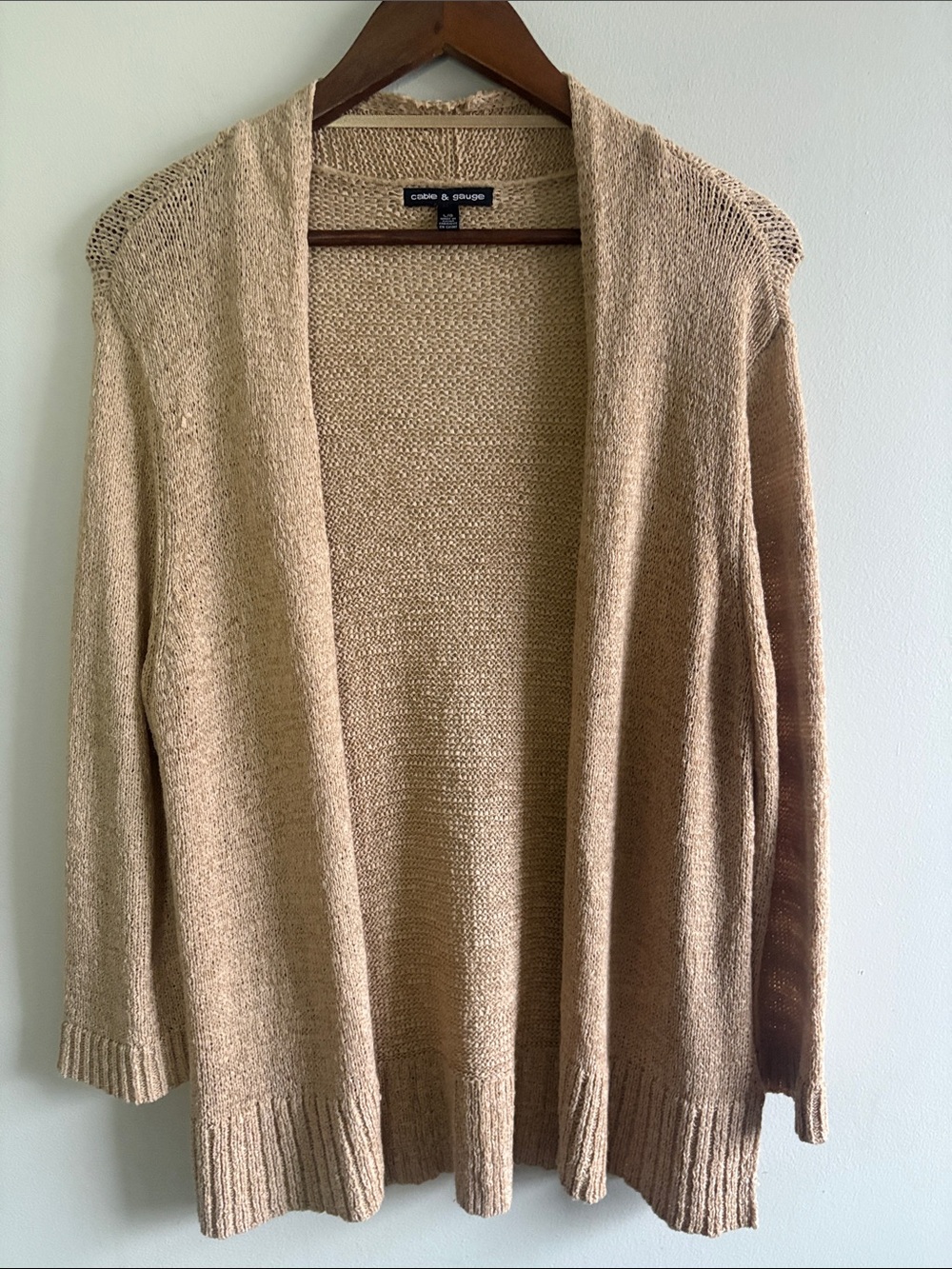 Cable & Gauge Oatmeal Open Front Knit Cardigan Sweater Large
